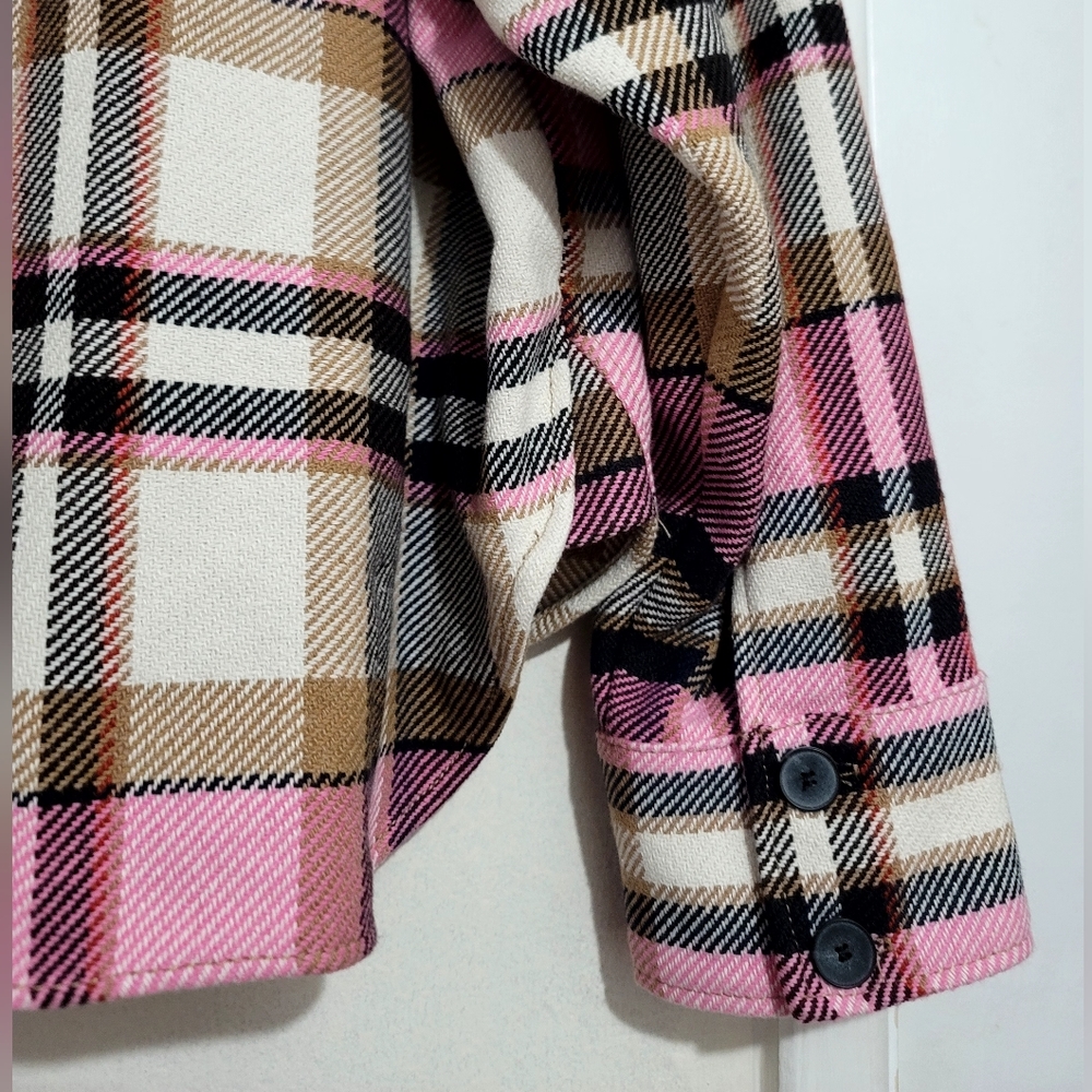 Zara Shacket Womens Size Small Pink Plaid Check Overshirt Oversized Long Sleeve - Picture 14 of 16